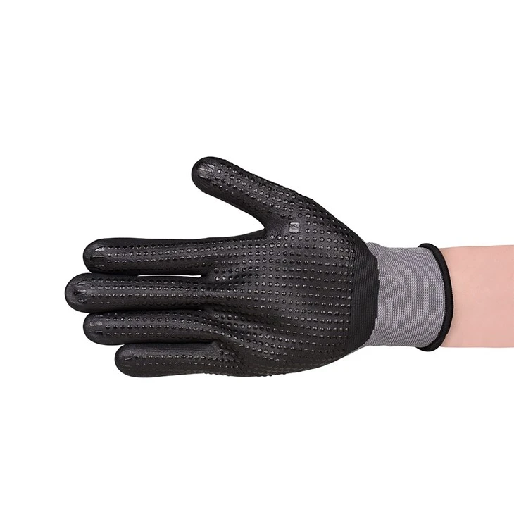 Flexible 15 Gauge Micro Foam Nitrile Dotted Grip Gloves Grey Black suppliers